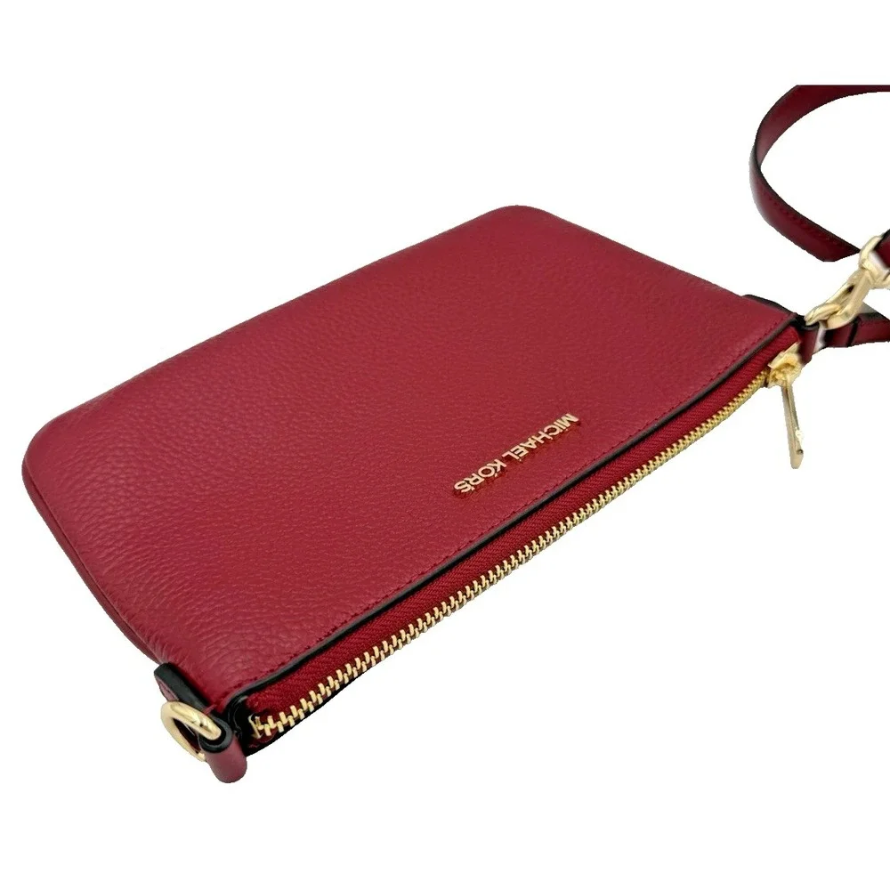 Michael Kors Jet Set Small Convertible Wristlet Pebbled Leather Cherry Red NWT‎